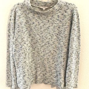 LOFT Sweater Large Gray Boucle Metallic Mock Neck Long Sleeve Cotton